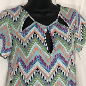 Geometric Print Lush Dress with Cut Out Neck